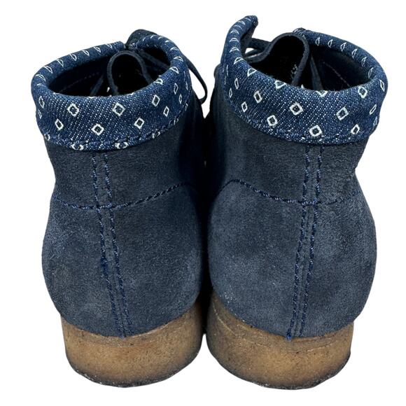 Clarks Wallabee Boots Men’s US 7.5 Navy Blue Suede Denim Trim Chukka Lace Shoes - Picture 4 of 9